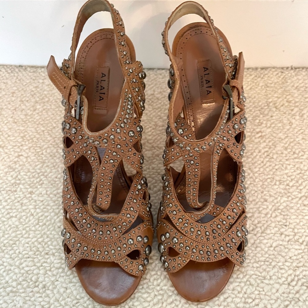 Alaia brown leather studded sandals